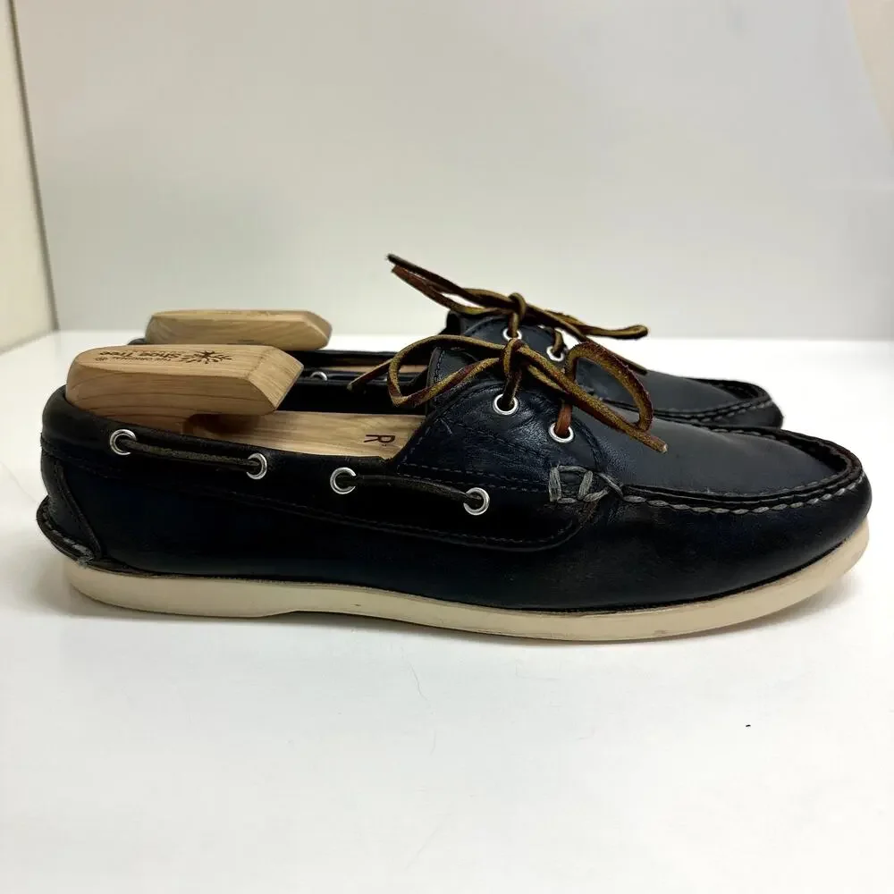 VERY GOOD Oak Street Bootmakers Boat Shoe Navy Chromexcel Leather Men's Size 9